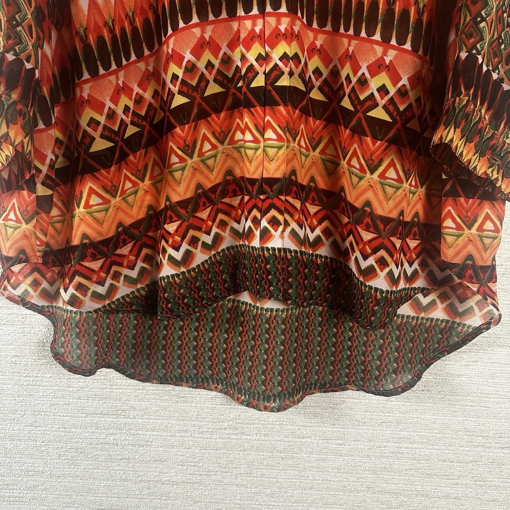 Antilia Femme Blouse Women 2X Sheer Aztec Deep V Neck Western Bohemian - Picture 8 of 14
